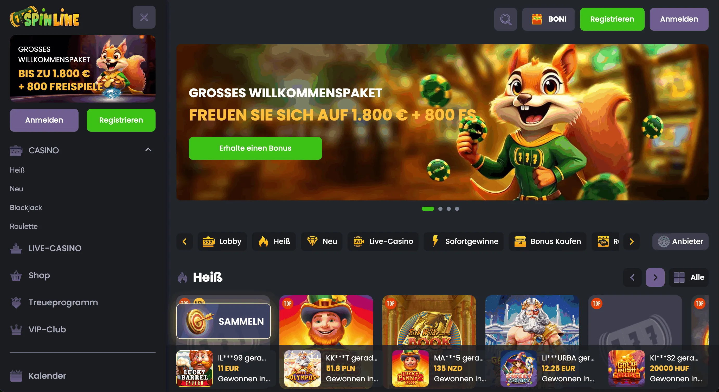 Spinline Casino Homepage