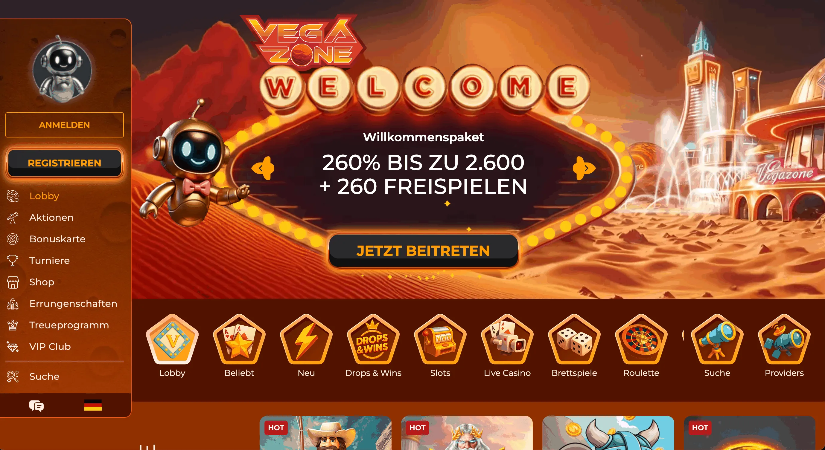 Vega Zone Casino Homepage